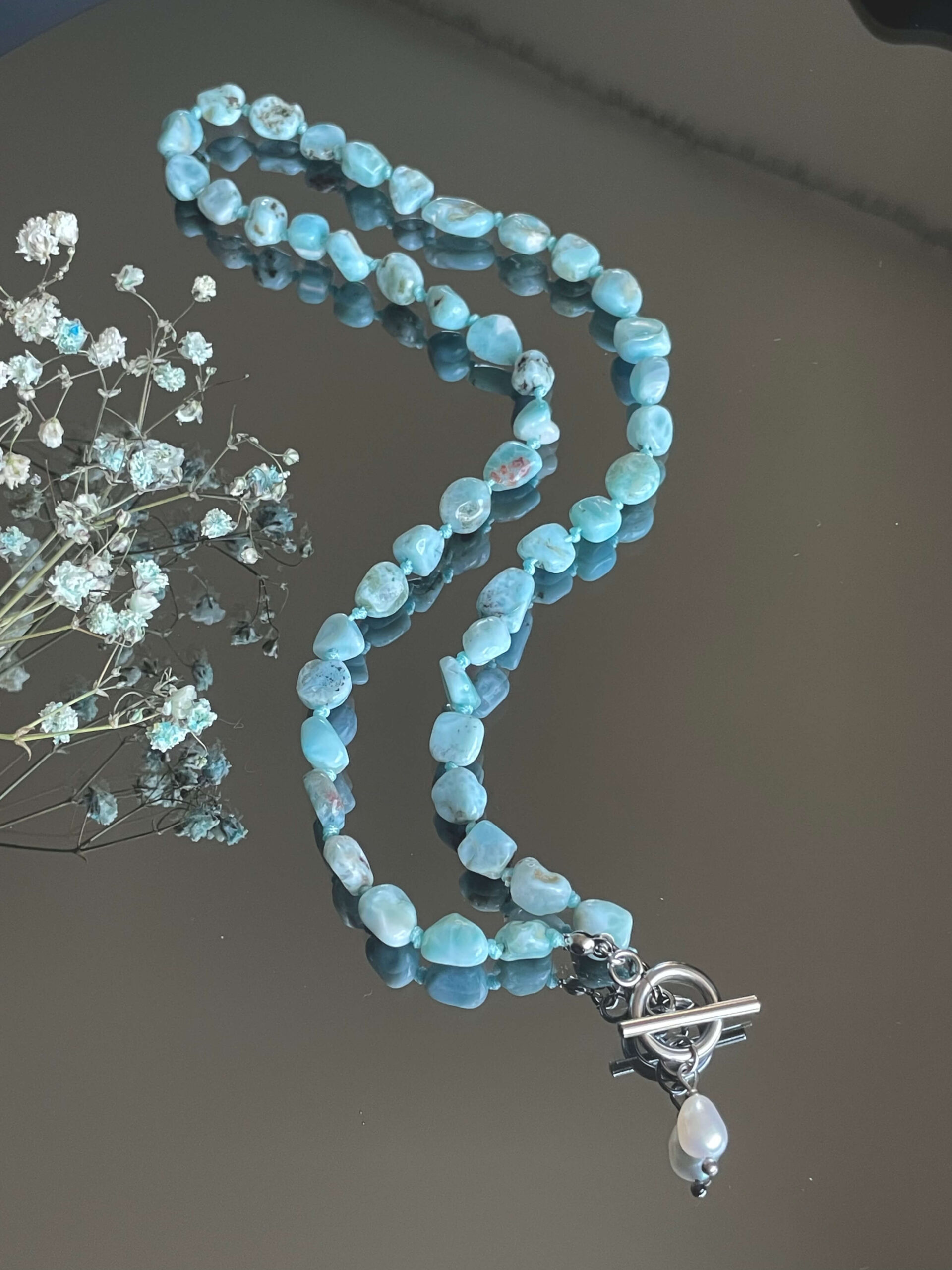 Naszyjnik z larimarem i perłą