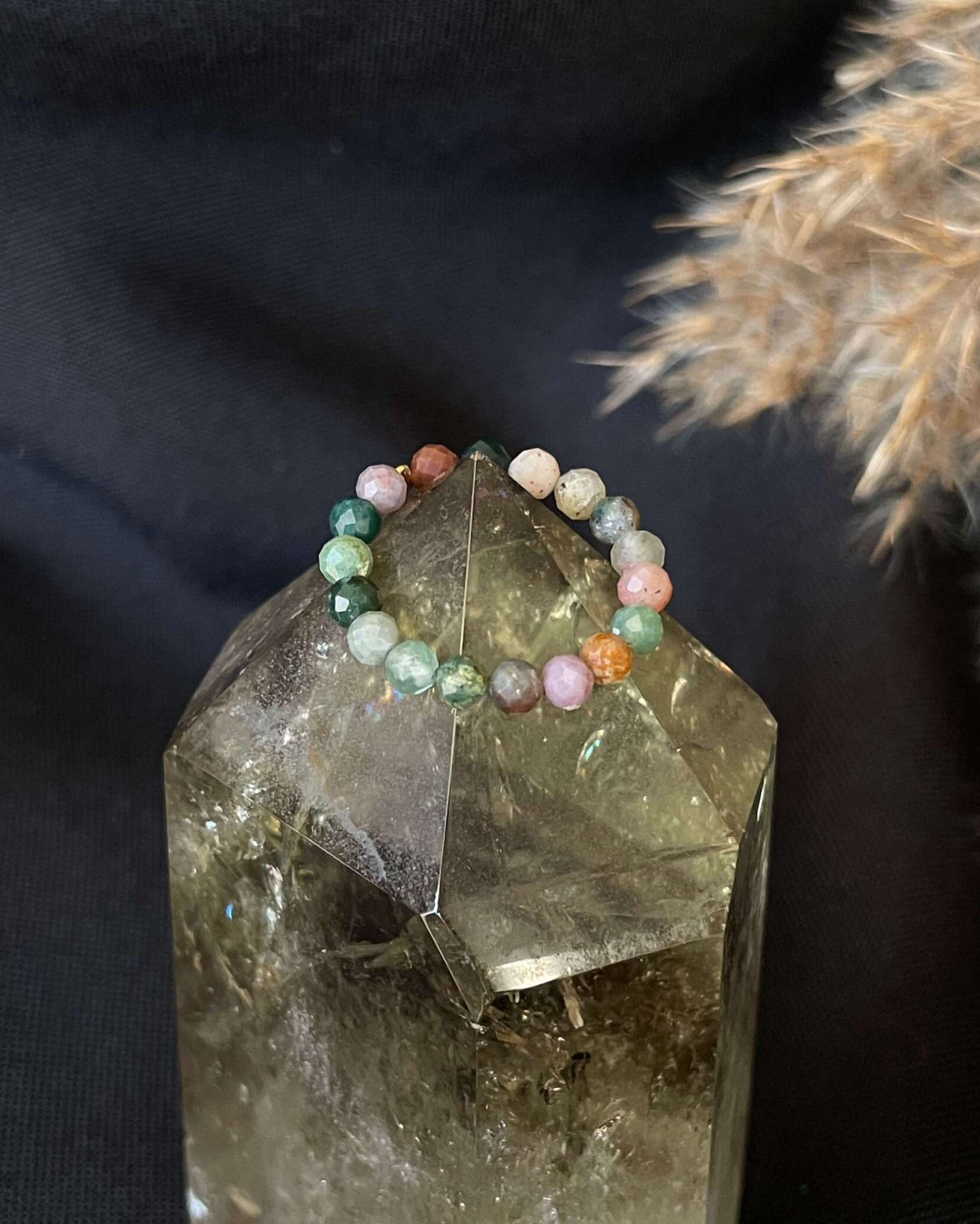 Pierścionek elastyczny z agatem indyjskim