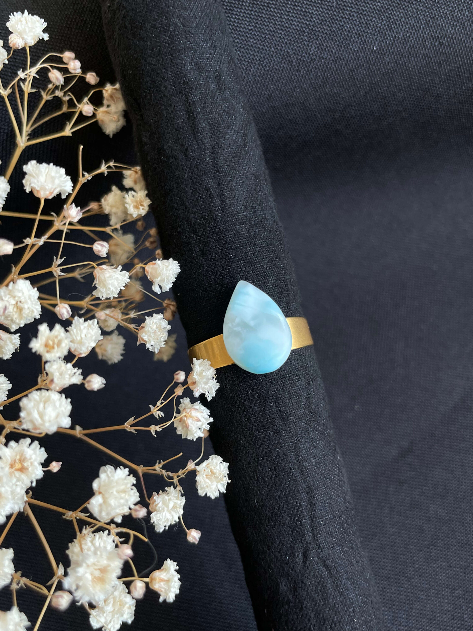 Pierścionek stalowy z larimarem N°1