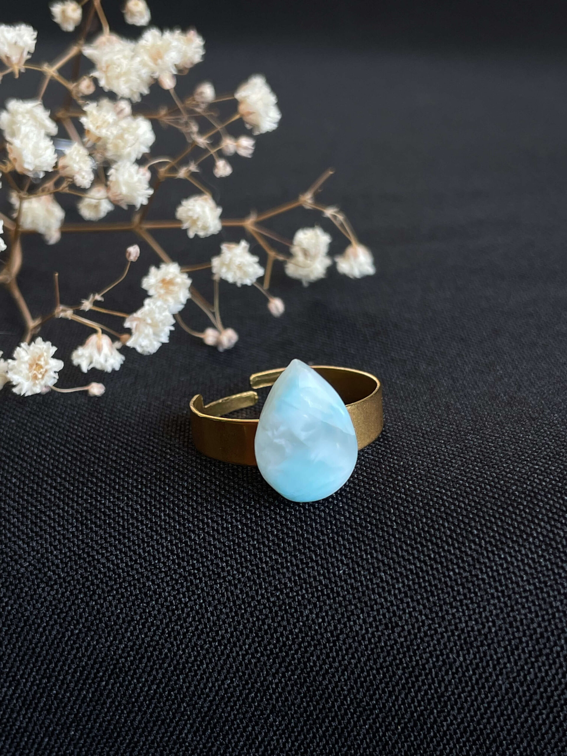 Pierścionek stalowy z larimarem N°1 - obrazek 2