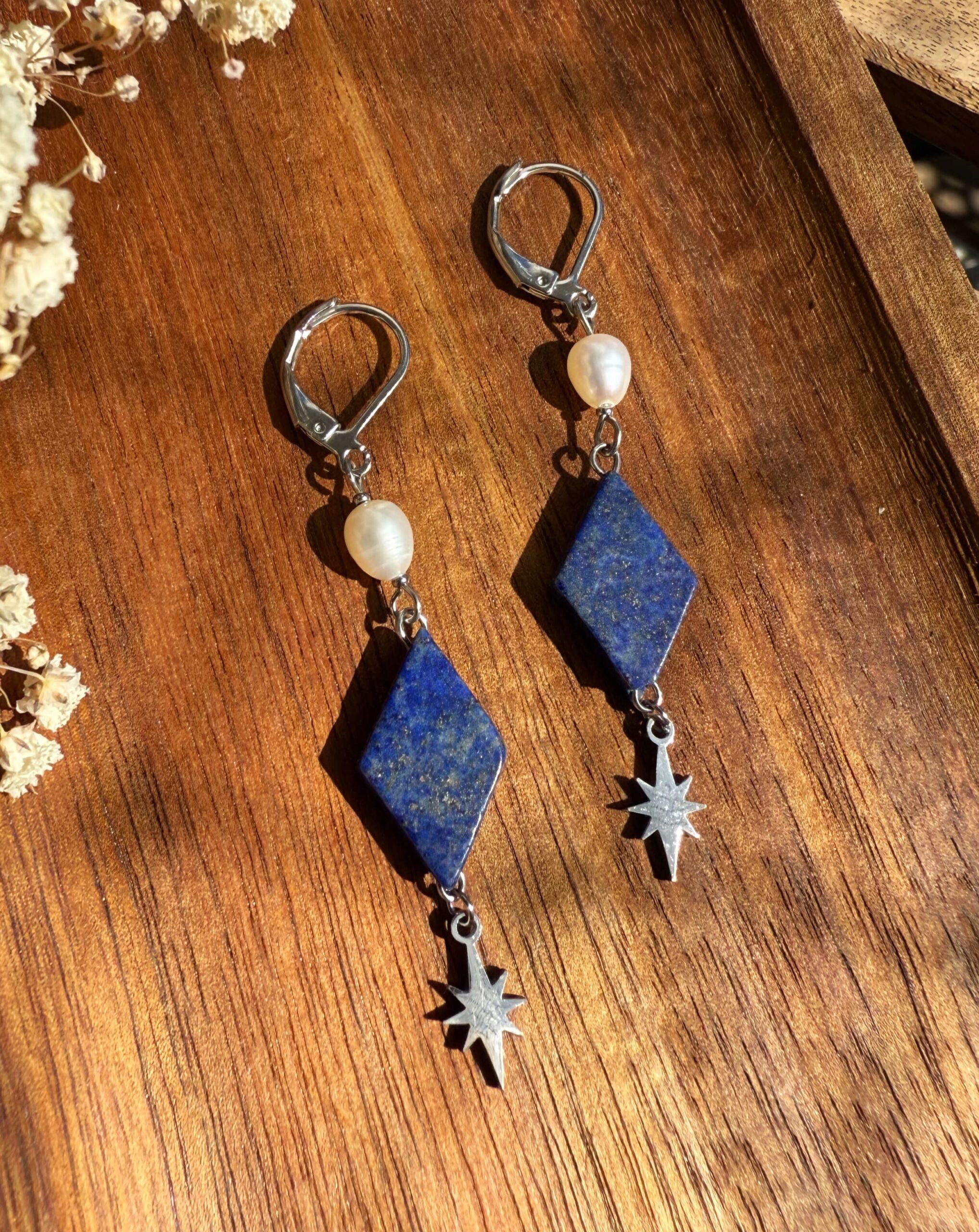 Kolczyki z lapis lazuli w kształcie rombów - obrazek 2