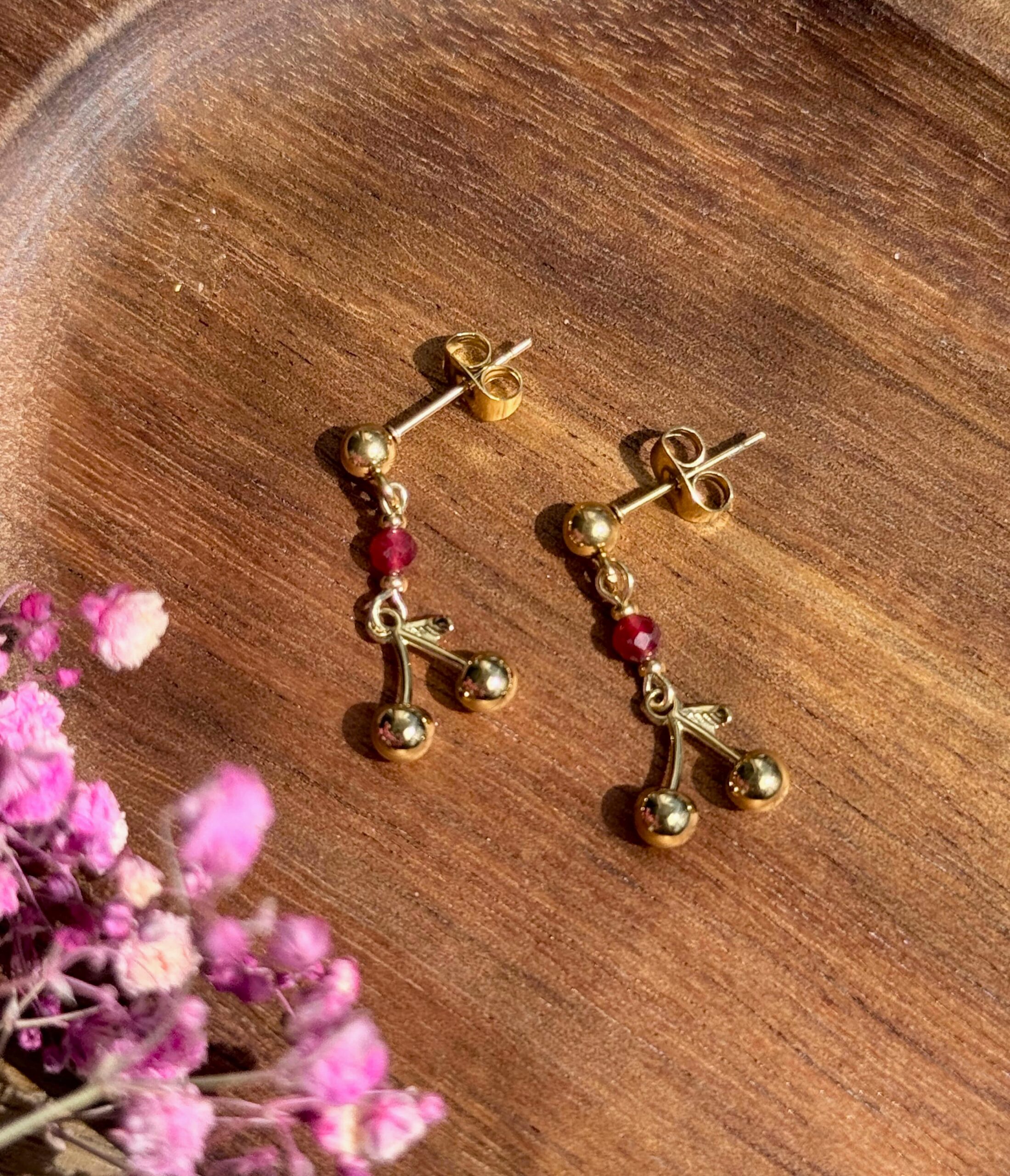 Kolczyki z wisienkami i jadeitem