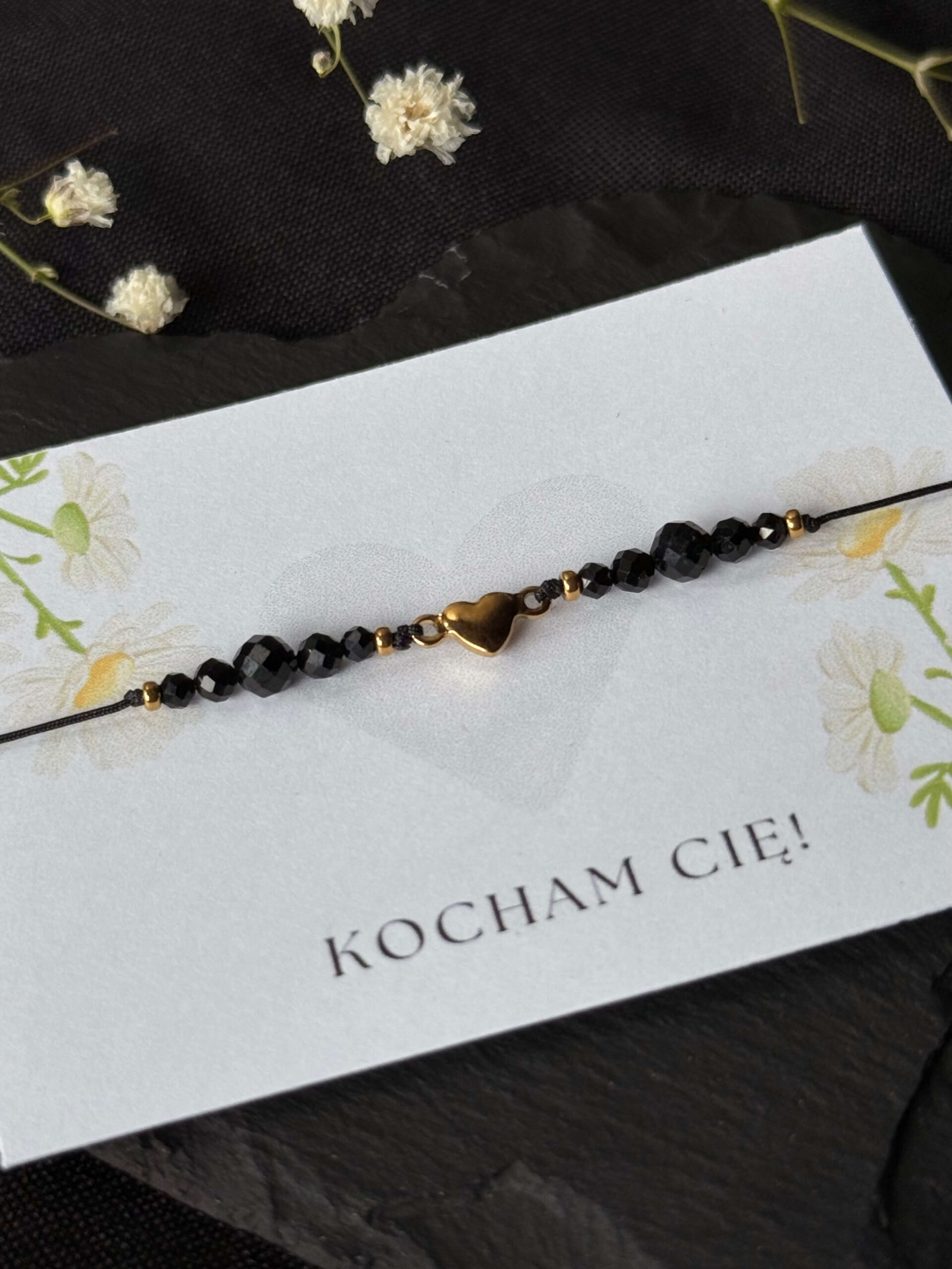 Bransoletka 'Kocham Cię' - czarny turmalin - obrazek 2