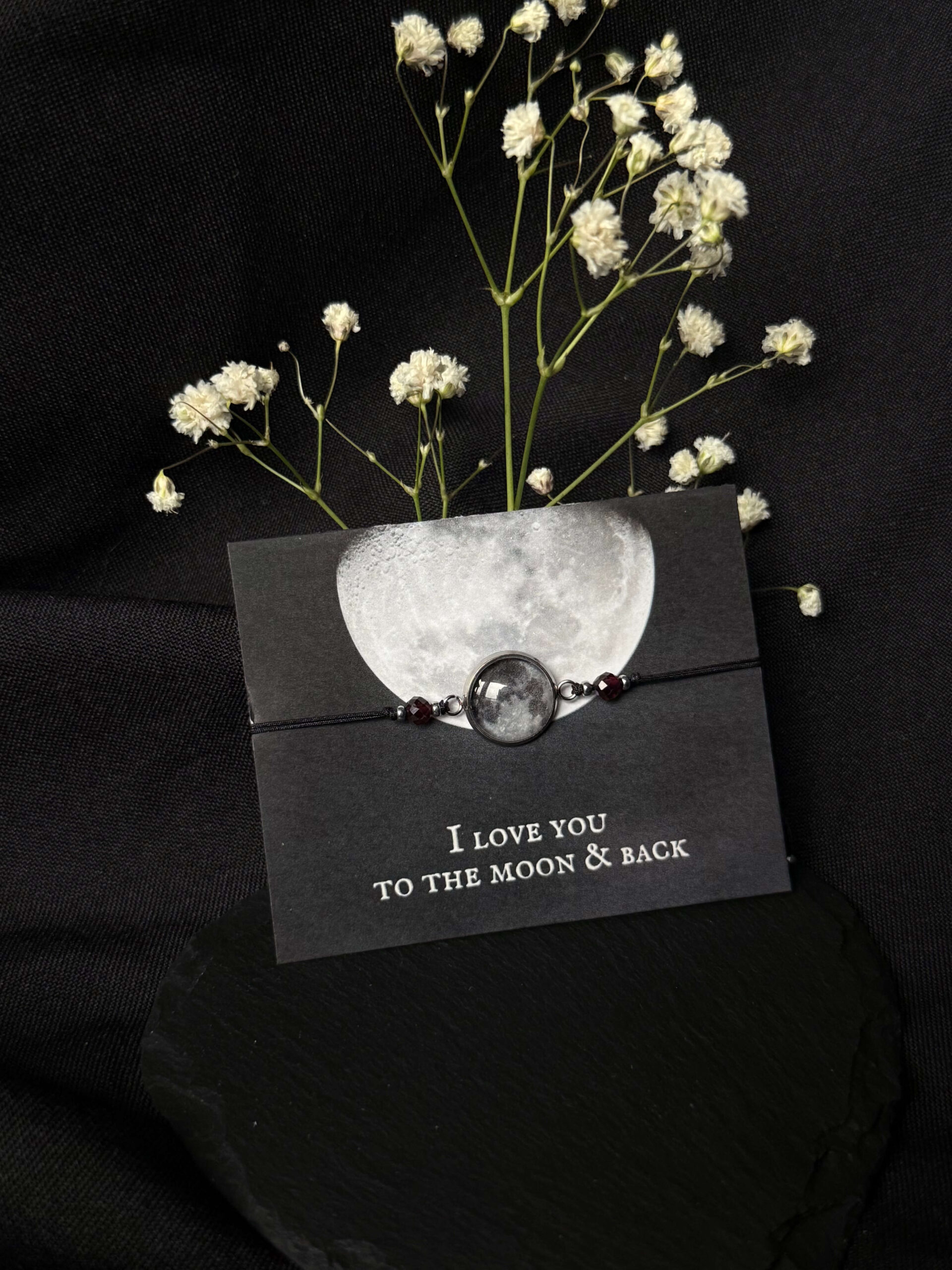 Bransoletka 'I love you to the moon' - granat