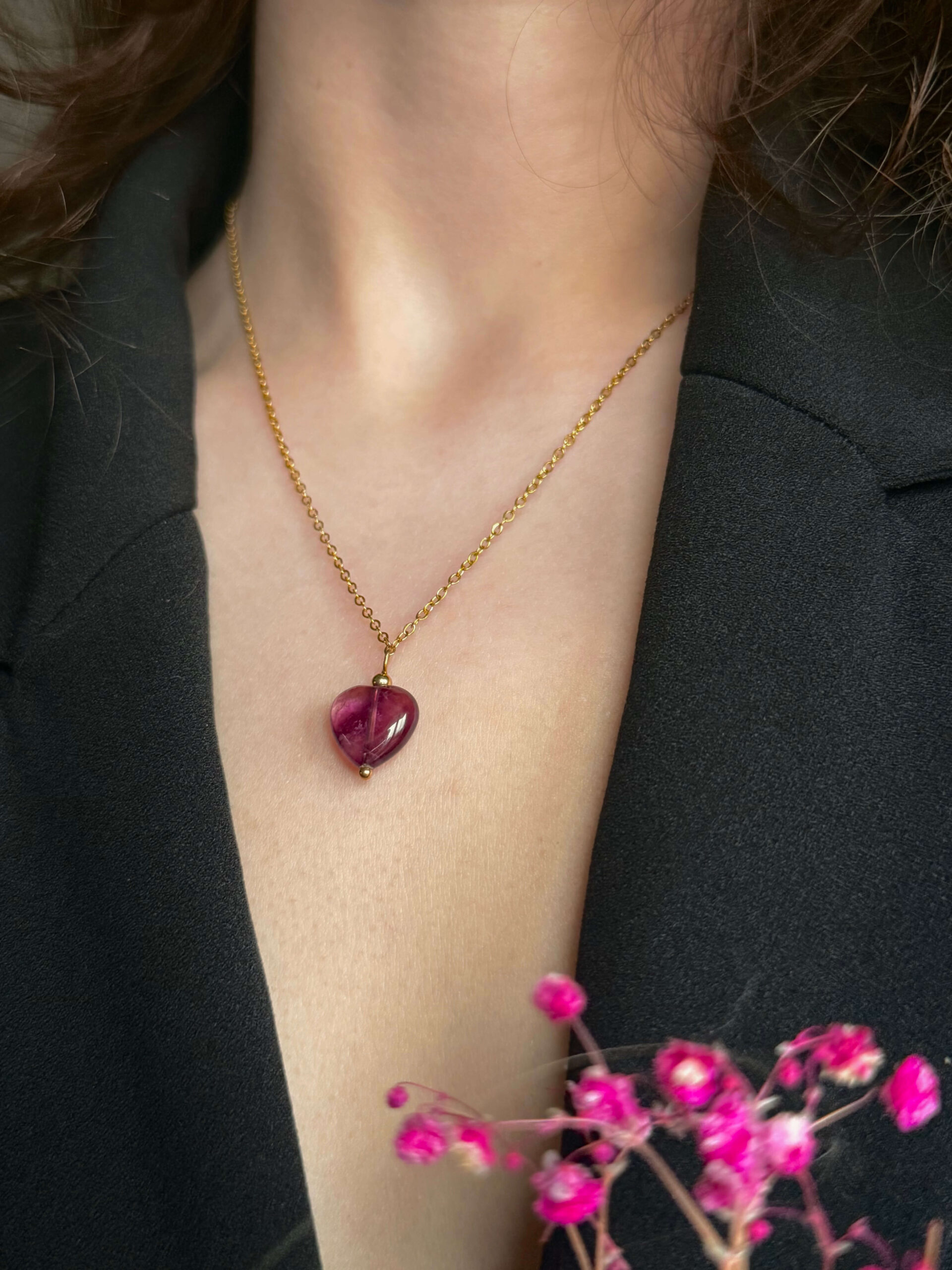 Łańcuszek z serduszkiem z fioletowego fluorytu N°1