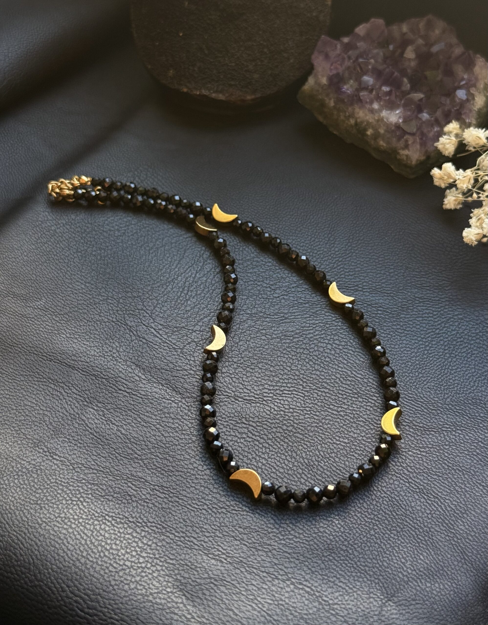 Choker Moonlight - czarny turmalin - złoty - obrazek 2